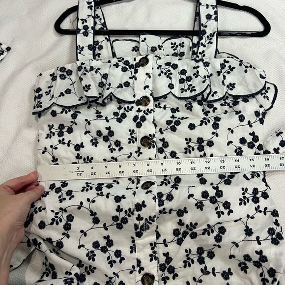 Ann Taylor White Blue Embroidered Ruffle Top Belted Knee Length Summer Dress S - Picture 8 of 11